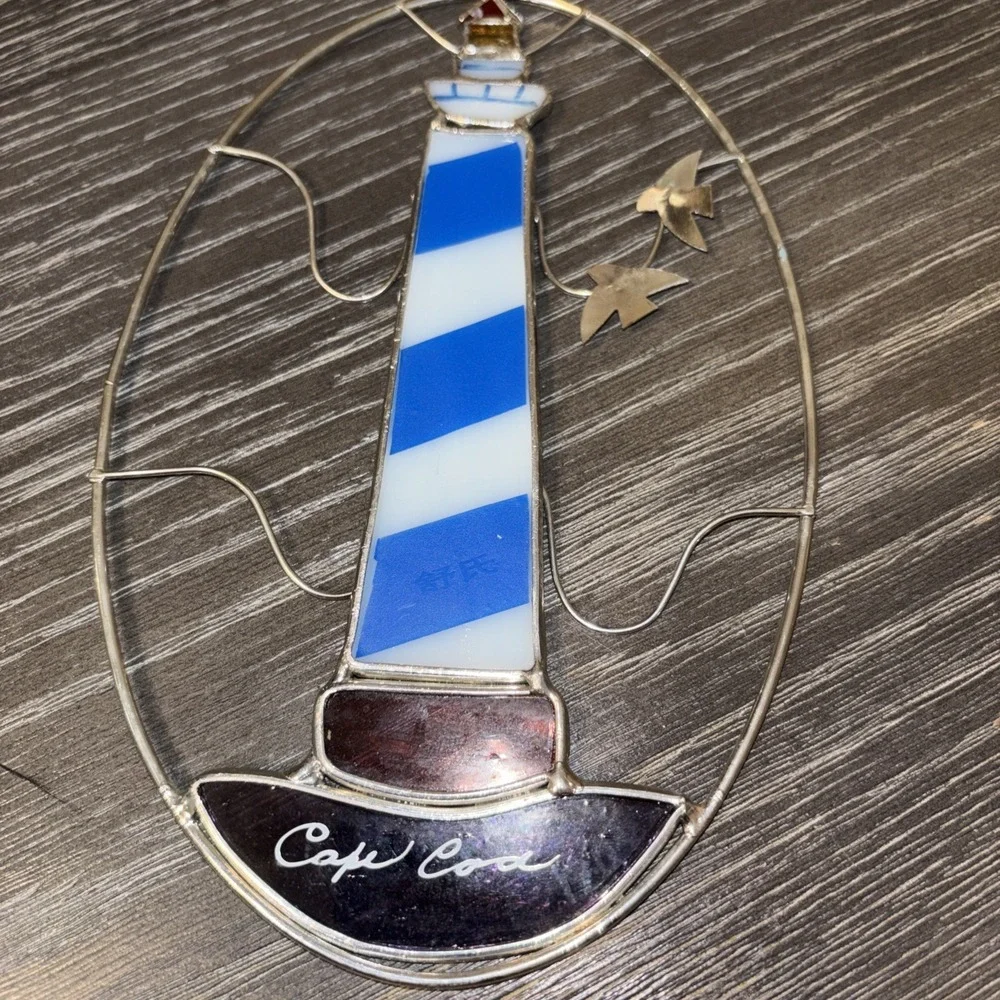 Lighthouse And Birds Stained Glass Sun Catcher Handmade Multi‎ Color
